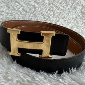 Hermes belt size 80 black reversible gold buckle